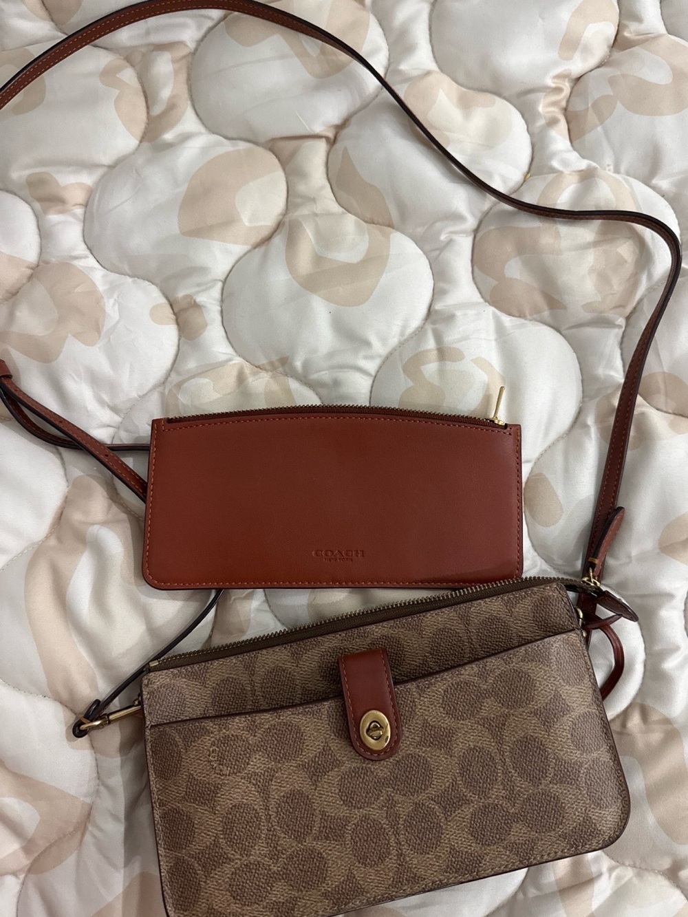 Coach Brown and Tan Signature Canvas Crossbody with Leather Pouch